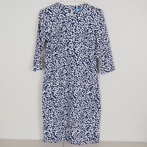 J McLaughlin Catalina Cloth Shift Dress Navy White Print Midi Dress‎ Size M